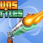 Imagen de una pistola disparando con un diseño de caricatura y un fondo azul, acompañada de un título en letras grandes y anaranjadas
