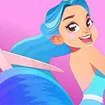 Ilustración de una chica con cabello azul sonriendo mientras unas tijeras rosadas se acercan a su cabello sobre un fondo rosa