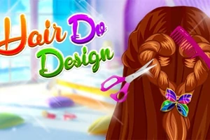 Trenza de cabello castaño con un broche de mariposa, tijeras y un peine en un entorno colorido