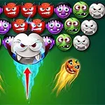 Caras de monstruos de colores con expresiones variadas, destacando una figura central con colmillos lanzando esferas luminosas