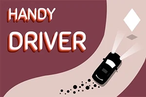 Un vehículo negro en una carretera curva con faros encendidos junto a las palabras Handy Driver
