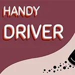 Un vehículo negro en una carretera curva con faros encendidos junto a las palabras Handy Driver