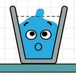 Una figura azul dentro de un vaso de cristal gris con cara de sorpresa sobre un fondo cuadriculado