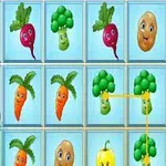 Cuadrícula de íconos coloridos de vegetales con rostros sonrientes y líneas que los conectan