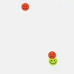 Caritas enojadas y sonrientes de colores rojo y verde sobre un fondo gris claro