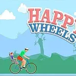 Hombre en bicicleta llevando a un niño, con un paisaje de colinas y árboles detrás y un título grande en la parte superior