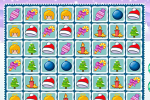 Rejilla colorida con iconos navideños como ángeles, gorros de Santa, árboles de Navidad, velas, esferas azules, dulces y bastones de caramelo