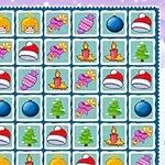 Rejilla colorida con iconos navideños como ángeles, gorros de Santa, árboles de Navidad, velas, esferas azules, dulces y bastones de caramelo