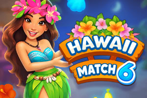 Mujer hawaiana con corona de flores y atuendo tropical junto a un letrero colorido de Hawái