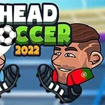 Dos personajes caricaturizados con camisetas de Argentina y Portugal y un balón de fútbol en medio, con el texto Head Soccer 2022 arriba