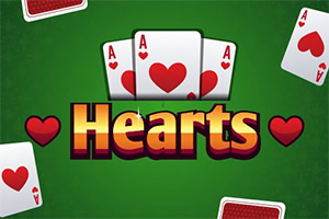 Cartas de corazones con un fondo verde y la palabra Hearts destacada en el centro