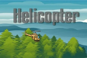 Helicóptero volando sobre árboles con el texto Helicopter al fondo en un paisaje montañoso