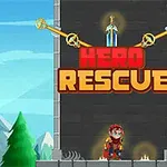 Un personaje con armadura roja y dorada está de pie frente a una torre de piedra con un paisaje de montañas y cielo azul de fondo