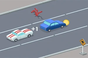 Carrera de autos en una carretera con puntuación y obstáculo rojo