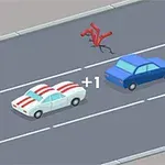 Carrera de autos en una carretera con puntuación y obstáculo rojo