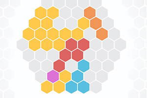 Hexágonos de colores dispuestos en un patrón sobre un fondo de hexágonos grises
