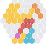Hexágonos de colores dispuestos en un patrón sobre un fondo de hexágonos grises
