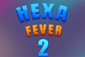 Texto en colores azul y naranja que dice: Hexa Fever 2 sobre un fondo degradado