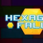 Texto Hexagon Fall en letras grandes con un hexágono amarillo en el fondo