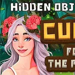 Mujer de cabello blanco con corona de flores rosas y texto sobre Cure for the Prince en un bosque
