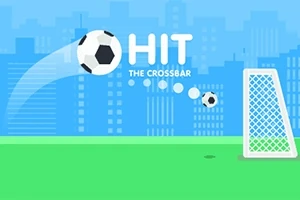 Balón de fútbol volando hacia una portería con un fondo urbano azul claro