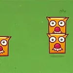 Tres figuras de búho caricaturizadas con expresiones cómicas sobre un fondo verde