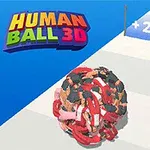 Pelota formada por figuras humanas enredadas avanzando por un camino con señales de puntos en un entorno 3D