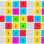 Cuadrícula colorida con números del 1 al 5 en celdas de colores verde, azul, rojo, amarillo, magenta y gris