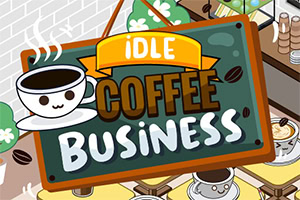 Cartel colorido con una taza sonriente de café y las palabras Idle Coffee Business