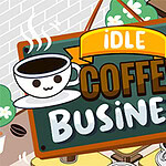 Cartel colorido con una taza sonriente de café y las palabras Idle Coffee Business