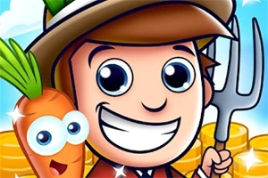 Caricatura de una persona sonriente con sombrero, un tenedor de mano, y una zanahoria con ojos, sobre un fondo de monedas doradas