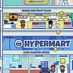 Ilustración de un edificio con múltiples pisos que representa una tienda con personajes realizando diversas actividades y relojes de cuenta regresiva en un estilo de arte digital