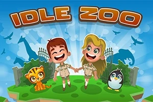 Dos niños con uniformes de safari sonrientes, acompañados de un tigre y un pingüino, con la silueta de animales y vegetación en el fondo