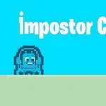 Cangrejo azul pixelado junto a una hamburguesa con fondo azul y texto impostor Crab