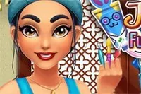 Jasmine se prepara para el concurso de disfraces y pintura facial