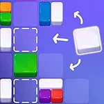 Cubos de colores en un tablero azul con flechas indicando movimientos