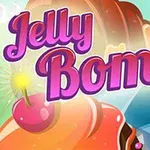 Ilustración colorida con una cereza, gelatinas y el texto Jelly Bomb en el centro