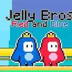 Dos personajes pixelados, uno azul y otro rojo, con coronas, sobre un fondo colorido con texto en la parte superior
