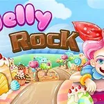 Niña con cabello rosa y lazo rojo sonriendo en un paisaje de dulces coloridos con pasteles y caramelos