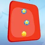 Cuadro rojo con tres estrellas de colores (azul y amarillo) sobre un fondo azul con nubes