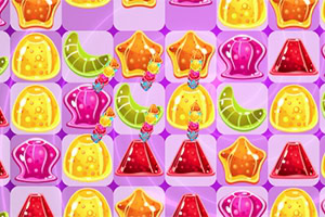 Dulces de gelatina de colores brillantes en una cuadrícula sobre un fondo morado