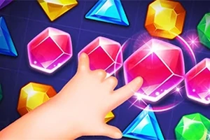 Mano tocando gemas de colores brillantes como rojas, azules, amarillas y verdes en un fondo oscuro