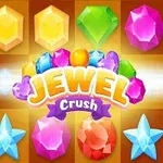 Joyería colorida en varias formas sobre un fondo marrón, con el texto Jewel Crush en el centro