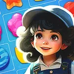 Niña de cabello rizado y gorra junto a piezas de colores brillantes en un fondo azul cuadriculado