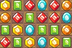 Patrón de gemas de colores con formas hexagonales, cuadradas y circulares sobre un fondo marrón