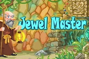 Anciano con una lámpara frente a un muro de piedra y vegetación, con el texto Jewel Master