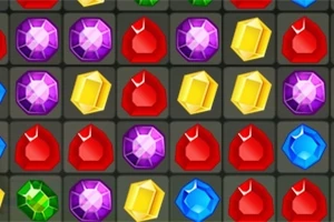 Gemas multicolores en una cuadrícula, incluyendo rojas, moradas, amarillas, verdes y azules