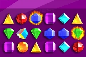 Piedras preciosas de colores brillantes en forma de triángulos, cuadrados y rombos sobre un fondo púrpura