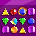 Piedras preciosas de colores brillantes en forma de triángulos, cuadrados y rombos sobre un fondo púrpura
