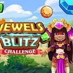 Dos personajes con trajes aztecas sonríen a los lados, rodeados de gemas de colores brillantes, con un fondo de templos y vegetación